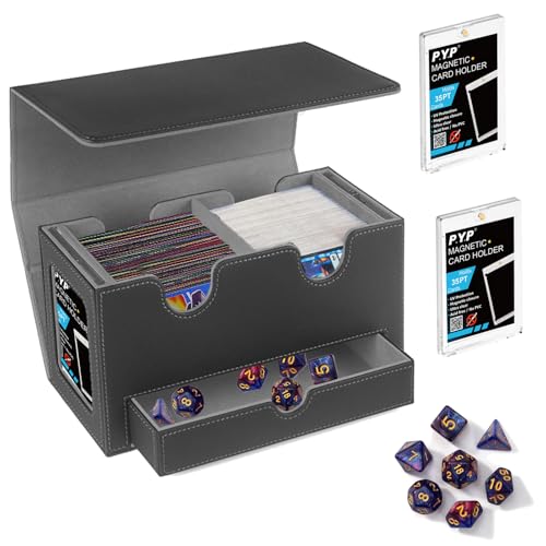 Smgbway Sammelkarten Box, 2 in 1 PU Magnetic Sammelkarten-Aufbewahrungsbox für 280+ Karten, Card Deck Box, Kartenbox mit Würfel Tray für Magic The Gathering Karten MTG TCG Sports Cards (blackgrey) von Smgbway