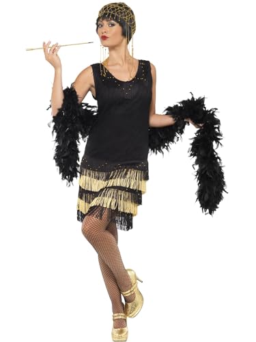 1920s Fringed Flapper Costume (M), Größe: 40-42, Schwarz von Smiffys