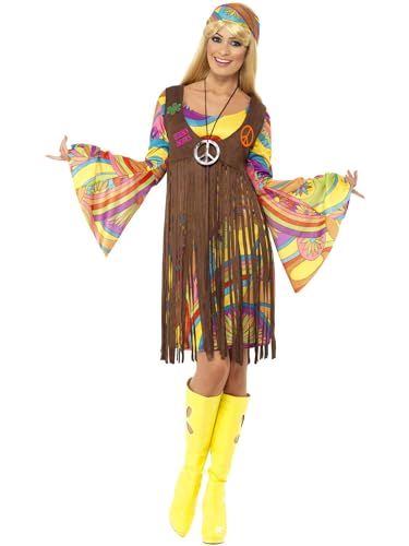 Smiffys, Damen 60er Groovy Lady Kostüm, Kleid, Weste und Stirnband, Hippie, Größe: XL, 35531, 100% Polyester von Smiffys