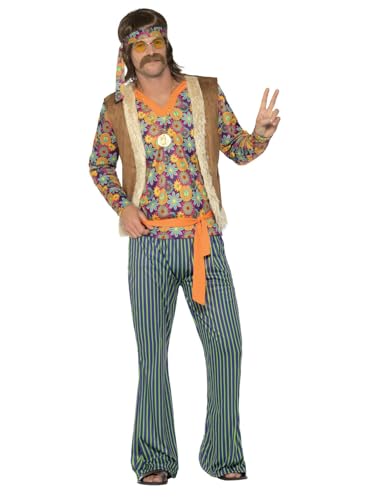 Smiffys 60er-Jahre Hippie-Sänger-Kostüm Herren, mehrfarbig, mit Oberteil, Weste, Hose, Gürtel und Stirnband Smiffys 60er-Jahre Hippie-Sänger-Kostüm Herren, mehrfarbig, mit Oberteil, Weste, Hose, Gürtel und Stirnband von Smiffys