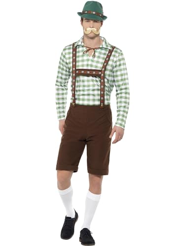 Smiffys Bayerische Alpen-Kostüm, Grün und Braun, mit Hemd und Lederhosen von Smiffys