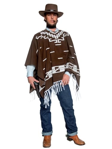 Authentische Western Kollektion Umherstreifender Räuber Kostüm mit Poncho Weste mit Hemdattrappe und Halstuch, Medium von Smiffys