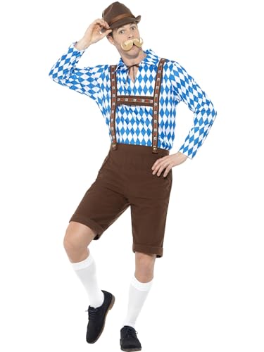 Smiffys Bayerisches Bier-Kostüm, Blau und Braun, mit Hemd und Lederhosen von Smiffys