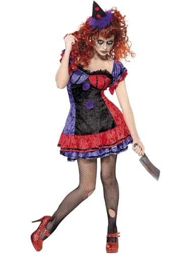 Halloween! Smiffys Cirque Sinister, Bo Bo der Clown Damenkostüm, mit Kleid und Hut von Smiffys