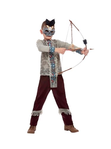 Smiffys Dunkles Ureinwohner-Kostüm, Grau, Oberteil, Hose & Maske von Smiffys