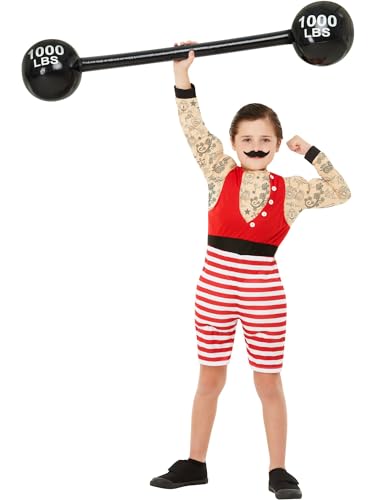 Deluxe Strong Boy Costume, Multi-Coloured, with Short Jumpsuit & Moustache (S) von Smiffys