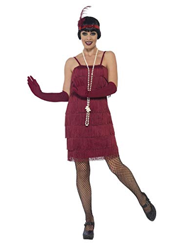 Smiffys Flapper Kostüm, Rot, mit langem Kleid, Kopfschmuck & Handschuhen von Smiffys