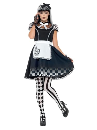 Smiffys Gothic-Alice-Kostüm, Schwarz und Weiß, mit Kleid, Schürze und Kopfschmuck von Smiffys