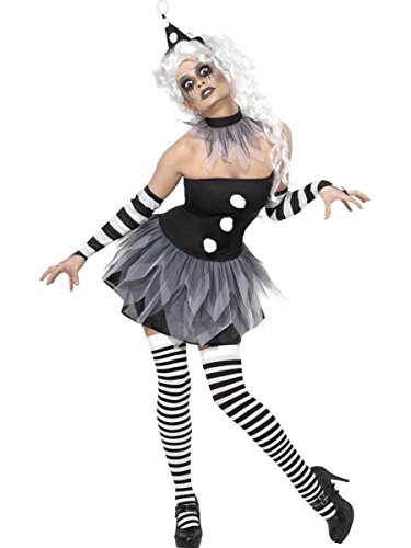 Halloween! Smiffys Kostüm Unheimlicher Pierrot, mit Kleid, Halsteil, Hut und Armstulpen von Smiffys