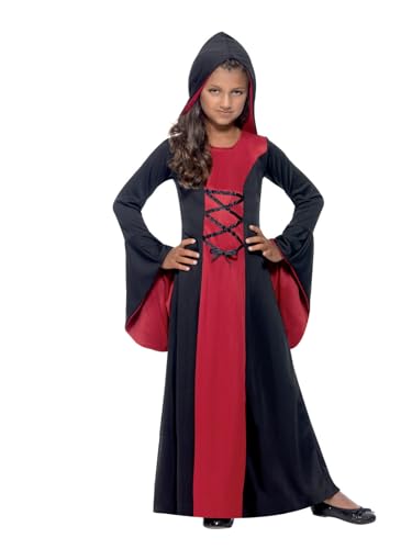 Smiffys Kostüm Vamp, Rot und Schwarz, mit Kleid und Kapuze, Schnürdetail von Smiffys