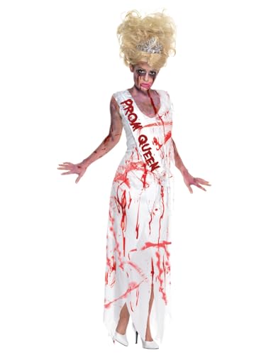 Halloween! Smiffys Zombiekostüm High School Horror Schulballkönigin, Weiß, mit Kleid und integrierter Schärpe von Smiffys