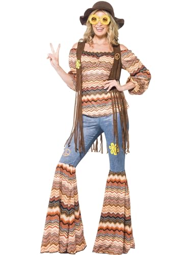 Smiffys Harmony Hippie Kostüm, mit Top, Schlaghose und Weste von Smiffys