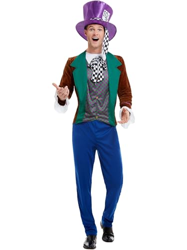 Smiffys Verrückter Hutmacher Kostüm, Mehrfarbig, mit Jacke, Hose und Mütze von Smiffys