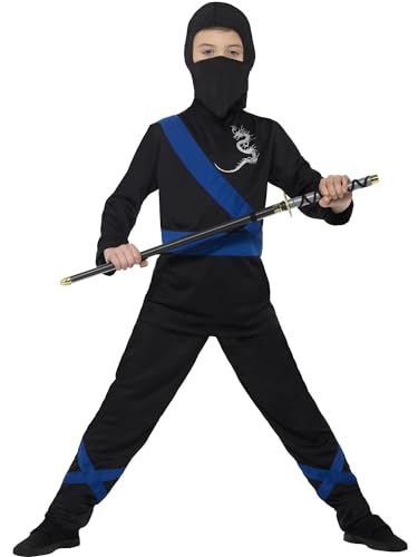 Smiffys Ninja Assassin-Kostüm, Schwarz und Blau, mit Kapuze, Maske, Oberteil und Hose von Smiffys