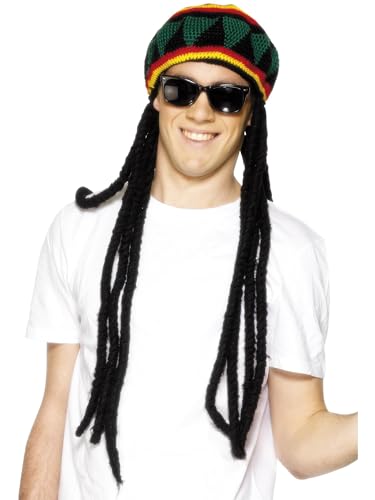 Rasta-Mütze Mehrfarbig mit Dreadlocks, One Size von Smiffys