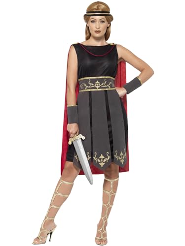 Smiffys Römischer Krieger Kostüm, Schwarz, mit Kleid, befestigtem Umhang, Arm- & Beinstulpen von Smiffys