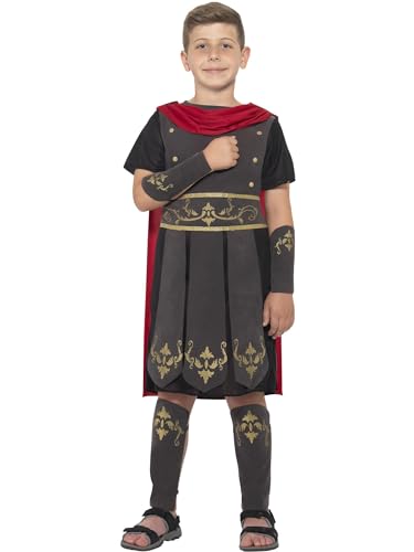 Smiffys Römischer Soldat Kostüm, Schwarz, mit Tunika, befestigtem Umhang, Arm- & Beinstulpen von Smiffys