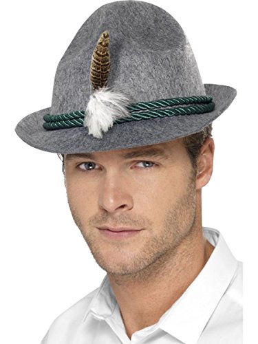 Smiffys 21794 - Deutsch-Trenker Hut mit Feder Flicht, grau/grün von Smiffys