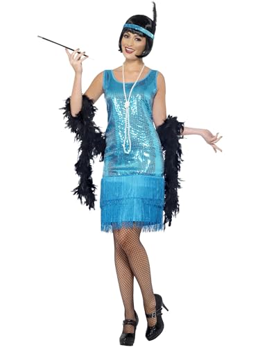 Smiffys Flirty Flapper Kostüm, Türkis, mit Kleid, Kopfschmuck und Halskette von Smiffys