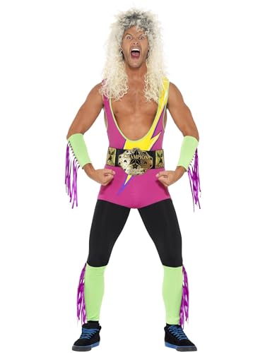 Smiffys Retro-Ringkämpfer Kostüm, mit Bodysuit, Gürtel, Arm- und Beinmanschetten von Smiffys