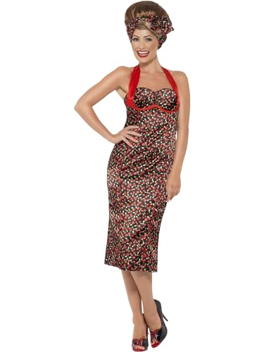 Smiffys Rockabilly Kostüm mit Kirsch-Motiv, mit Wiggle Dress und Kopftuch von Smiffys