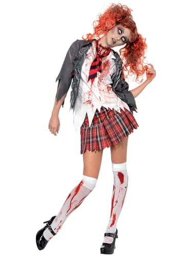 Halloween! Smiffys Zombiekostüm High School Horror Schulmädchen, Grau, mit Jacke, integriertem Hemd, Krawatte und Rock von Smiffys