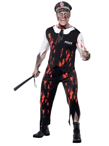 Halloween! Smiffys Zombiekostüm Polizist, mit Oberteil, Krawatte, Latexteil, Hose und Mütze von Smiffys