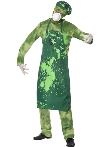 Halloween! Smiffys Männerkostüm Biogefahr, Grün, mit Hose, Oberteil, Schürze, Mütze, Maske und Handschuhen von Smiffys