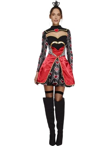 Smiffys Fever Kollektion, Herzkönigin Kostüm, mit Kleid, eingearbeitetem Unterrock und Mini-Krone von Smiffys