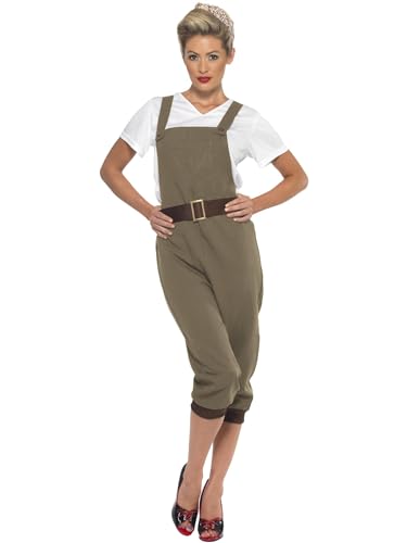 Smiffys Landfrau Kostüm im Stil des 2. Weltkrieges, Khaki, mit Oberteil, Latzhose und Kopftuch von Smiffys