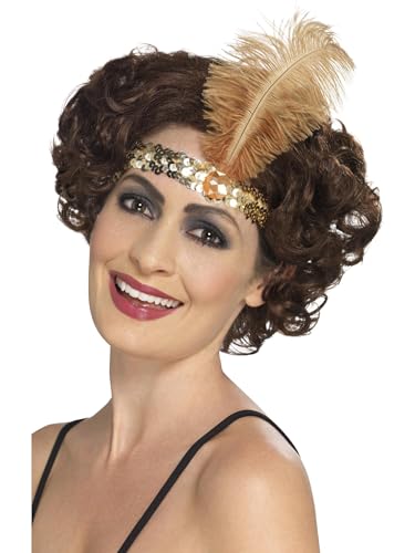 Smiffys Flapper-Stirnband, Gold, mit Feder von Smiffys