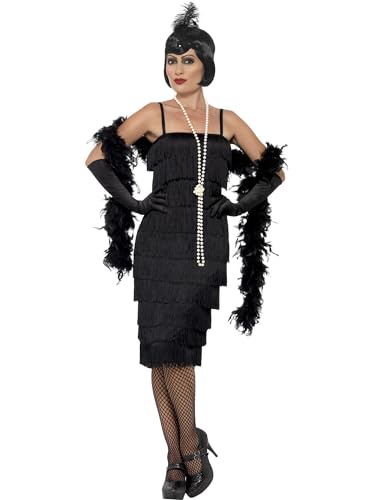 Smiffys Flapper Kostüm, Schwarz, mit langem Kleid, Kopfschmuck & Handschuhen von Smiffys