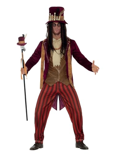 Smiffys Deluxe Voodoo-Hexen-Doktor-Kostüm, Rot, mit Hose, Jacke, Weste, Halsketten und Hut von Smiffys