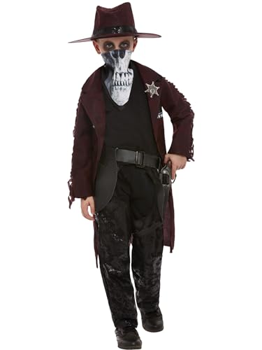 Smiffys Dunkles Western Cowboy-Kostüm, Burgunderrot, Jacke, Lefzen, Holster, Hut & Maske von Smiffys