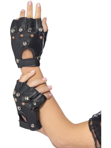 Smiffys Punk Handschuhe, Schwarz, mit Nieten von Smiffys