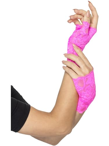 Smiffys 80er-Jahre Fingerlose Spitzenhandschuhe, Neonpink, kurz von Smiffys