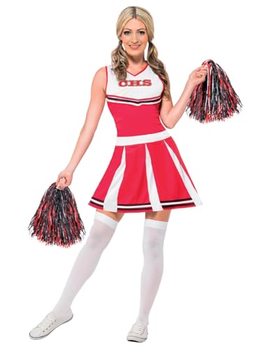 Smiffys Cheerleader Kostüm, Rot, mit Kleid & Puschel von Smiffys