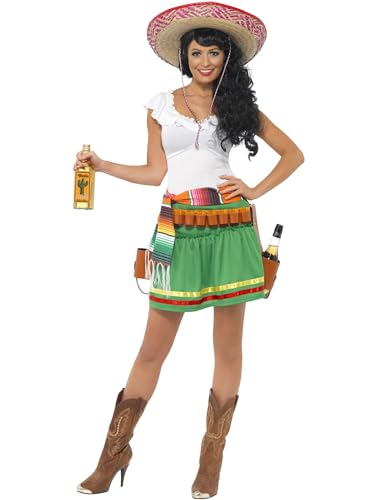 Smiffys 29132M Damen Tequila Shooter Girl Kostüm, Kleid, Gestreifter Gürtel und Gürtel mit Holster, Größe: M, 29132 von Smiffys