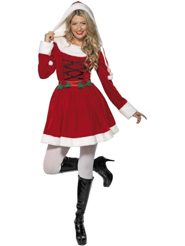 Smiffys 33597M - Damen Weihnachtsfrau Kostüm, Kleid mit Kapuze, Größe: 40-42, rot von Smiffys