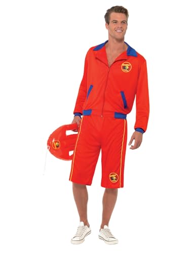 Smiffys Rettungsschwimmer-Kostüm für Herren Baywatch, Rot, mit Jacke & langen Shorts von Smiffys