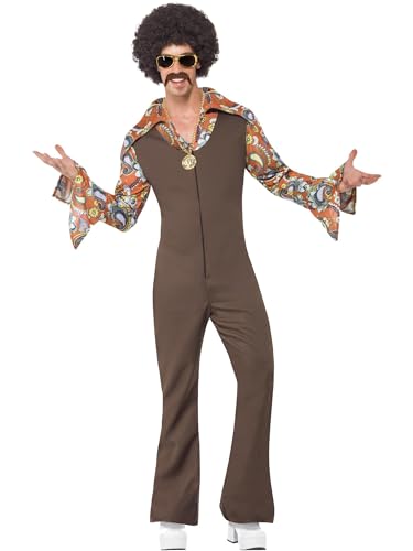 Smiffys Groovy Boogie Kostüm, Braun, Jumpsuit mit angesetztem Hemd von Smiffys