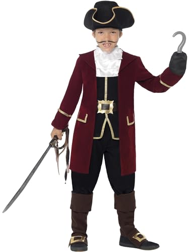 Smiffys Deluxe Piratenkapitän Kostüm, Schwarz, mit Jacket, Westenattrappe, Hosen, Halstuch und Hut von Smiffys