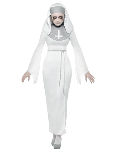 Smiffys Spuk-Irrenhaus-Nonne-Kostüm, Weiß, mit Kleid, Gürtel & Kopfschmuck von Smiffys