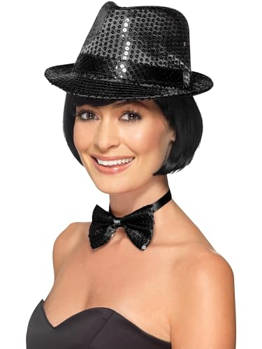 Smiffys Pailletten Trilby Hut, Schwarz von Smiffys