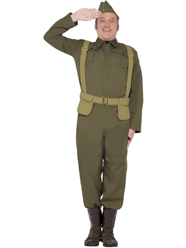 Smiffys WW2 Bürgerwehr-Gefreiter Kostüm, Hose, Gamaschen, Jacke, Mütze & Hosenträgergurt von Smiffys