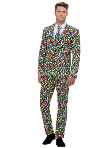 Smiffys Rubik's Cube Anzug, Mehrfarbig, mit Jacke, Hose und Krawatte von Smiffys