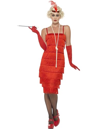 Smiffys Flapper Kostüm, Rot, mit langem Kleid, Kopfschmuck & Handschuhen von Smiffys