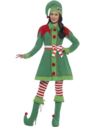 Smiffys Miss-Elf-Kostüm, Grün, mit Kleid, Hut, Stiefelüberziehern, Strumpfhose & Gürtel von Smiffys