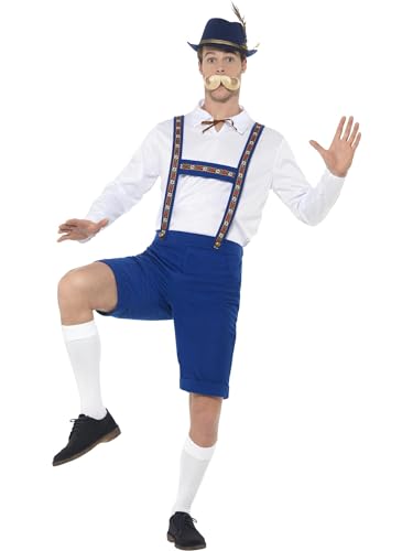 Smiffys Bayerisches Kostüm, Blau, mit Hemd und Lederhosen von Smiffys