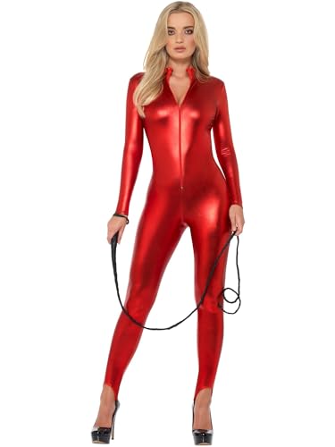 Smiffys Fever Miss-Whiplash-Kostüm, Rot, mit Reißverschluss-Catsuit von Smiffys